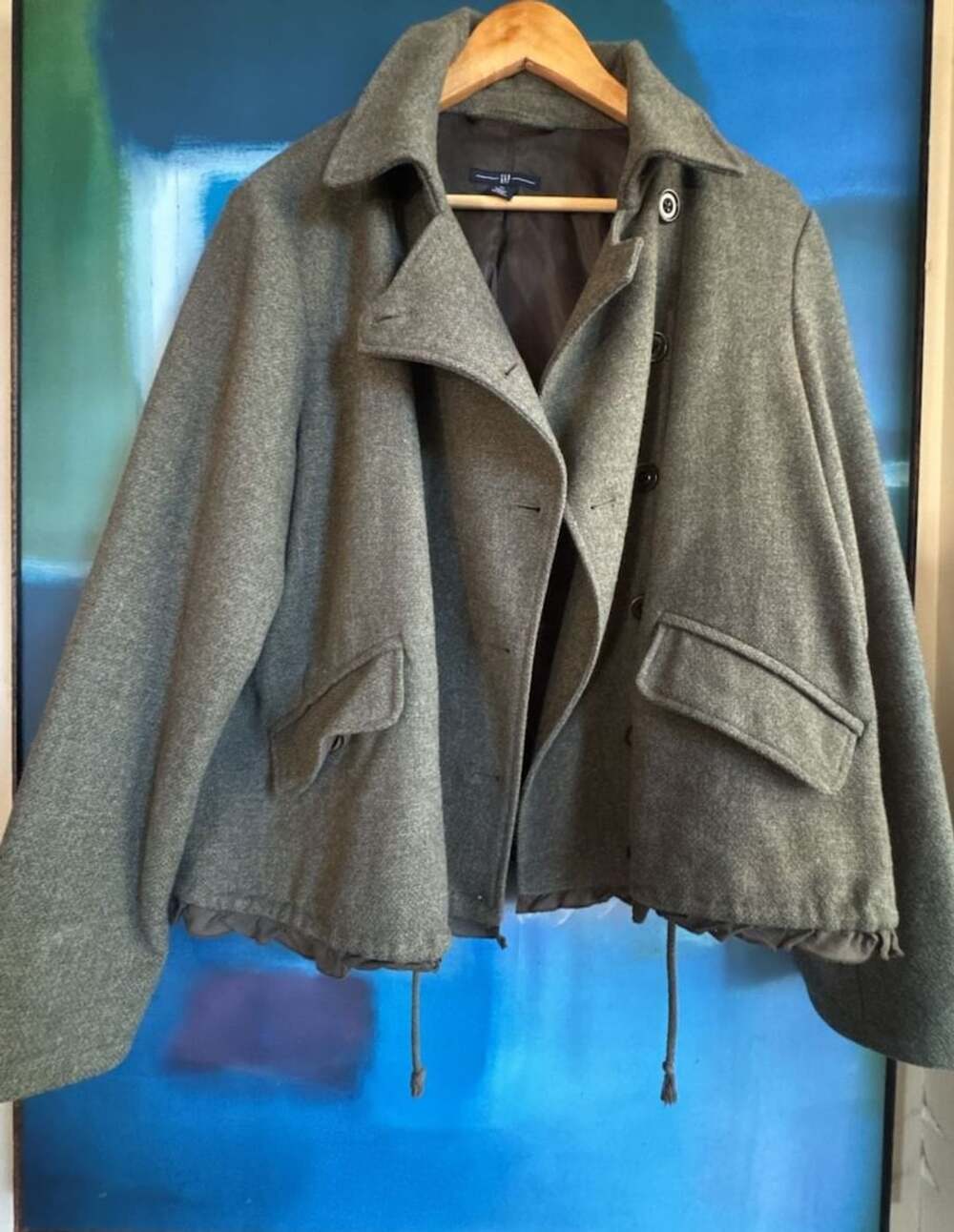 Gap Wool Pea Coat Size XL Green Button Front Jacket